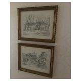 6 Framed Pencil Sketches of Buildings