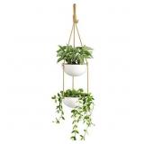 Mkono 9 Inch Ceramic Double Hanging Planter 2 Tier