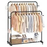 Laiensia Double Rods Garment Rack with Wheels, Clo