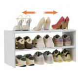 2-Tier Small Shoe Rack Organizer for Closet, White