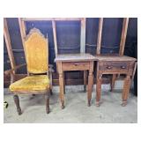 Wood, cushioned arm Chair and 1 end table and 1