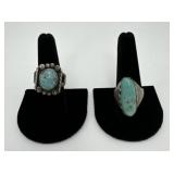 2 - Turquoise and Sterling Rings, Southwest in