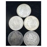 5 - Morgan Silver Dollars (1-1880,1-1898,3-1921)