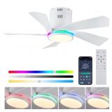 CHESUR Flush Mount Ceiling Fan with RGB Ring Light