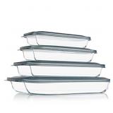 KOMUEE 8 Pieces Glass Baking Dish with Lids Rectan