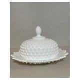 Hobnail milk glass cheese dish