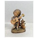 Anri wood carved figure boy playing guitar with