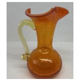 Crackle glass orange pitcher