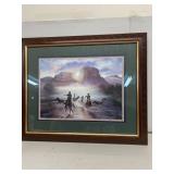 Cowboy horse round up framed photo