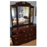 Cherry Dresser & Trifold Mirror,