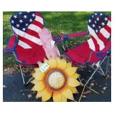 3 Folding Camp Chairs & Flower Decoration