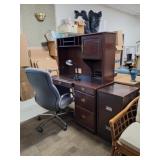 Desk, File Cabinet, Steelcase Office Chair, Lamp