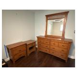 Mission Style Queen Bed, Dresser, Mirror, Tables