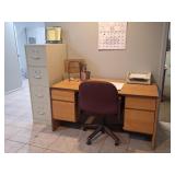 Desk, File Cabinet, Chair & Table