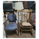 Vintage Wood Rocker & Arm Chair, Floor Lamp