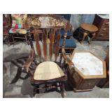 Wooden Rocking Chair, Granite Top Accent Table