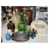 Pewter Trays, Vintage Bottles, Porcelain Bedpan