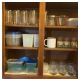 ITEMS FROM THE CABINET-GLASSWARE & PLASTIC ITEMS