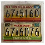 (2)INDIANA LICENSE TAGS/PLATES-"COLORFUL" (1+1)