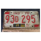 VINTAGE AUTO LICENSE PLATE/TAG-INDIANA "1970"