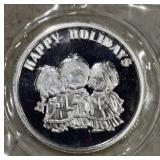 SILVER ROUND-"HAPPY HOLIDAYS"/1-OUNCE .999 FINE