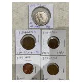 (5)BRITISH COINS-10 "NEW" / 2 "NEW" PENCE / (3)1