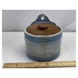 Stoneware Peacock Salt Crock