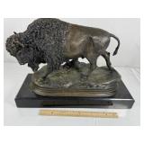 Bronze Buffalo On Marble Plinth Signed Dibucaine