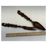 11ï¿½ Wooden Carved Fork & Spoon Set