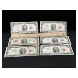 (6) Red Seal $2 Bills: 1928, 1953, & (4) 1963