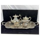 Silver Plate Tea Set & Silver Plate Serving Tray