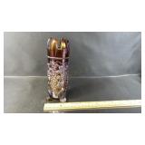 7.5" Carnival Glass Grape And Cable Hatpin Holder