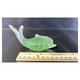 5" Hand-Blown Green Spatter Dolphin Paperweight