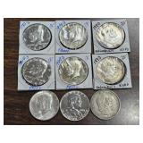 5 Silver, 2-40% Silver & 2 Clad Half Dollars