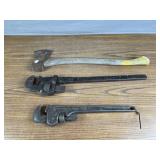 Axe, 2 Pipe Wrenches