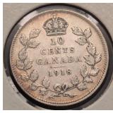 Canada 1918 10 cent coin, VF