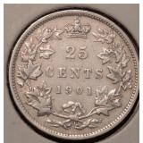 Canada 1901 25 cent Silver Coin   VF