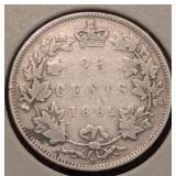 Canada 1882H 25 cent Silver Coin    G