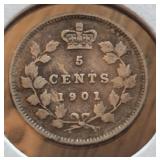 Canada 1901 5 cent Silver Coin