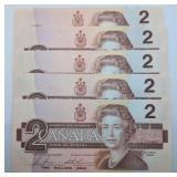 5 1986 AU $2 Bills  Consec. Serial #