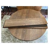 Round Oak Pedestal Table w 3 Leaves