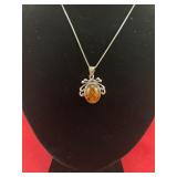 Amber & Sterling Silver Pendant and Chain