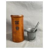 Mortar & Pestal & Wooden Pint Measure