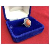 Vintage Coral & Silver Ring