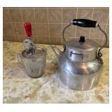 Metal Stovetop Kettle and Vintage Egg Beater