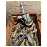 Wooden Box of Large Heavy Duty Metal Casters