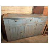 Very Old Painted Blue Kitchen Cabinet w/ Bin