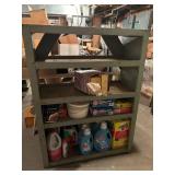 Painted Wooden Shelf With Cleaning Supplies