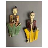 Pair of Carved Wood Burmese Temple Musicians