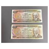 1975 Canadian $100 Bills x2